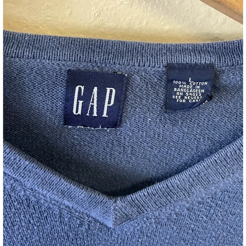Gap Vintage 90s Blue Crew Pullover Sweater Men Size Large 100% Cotton